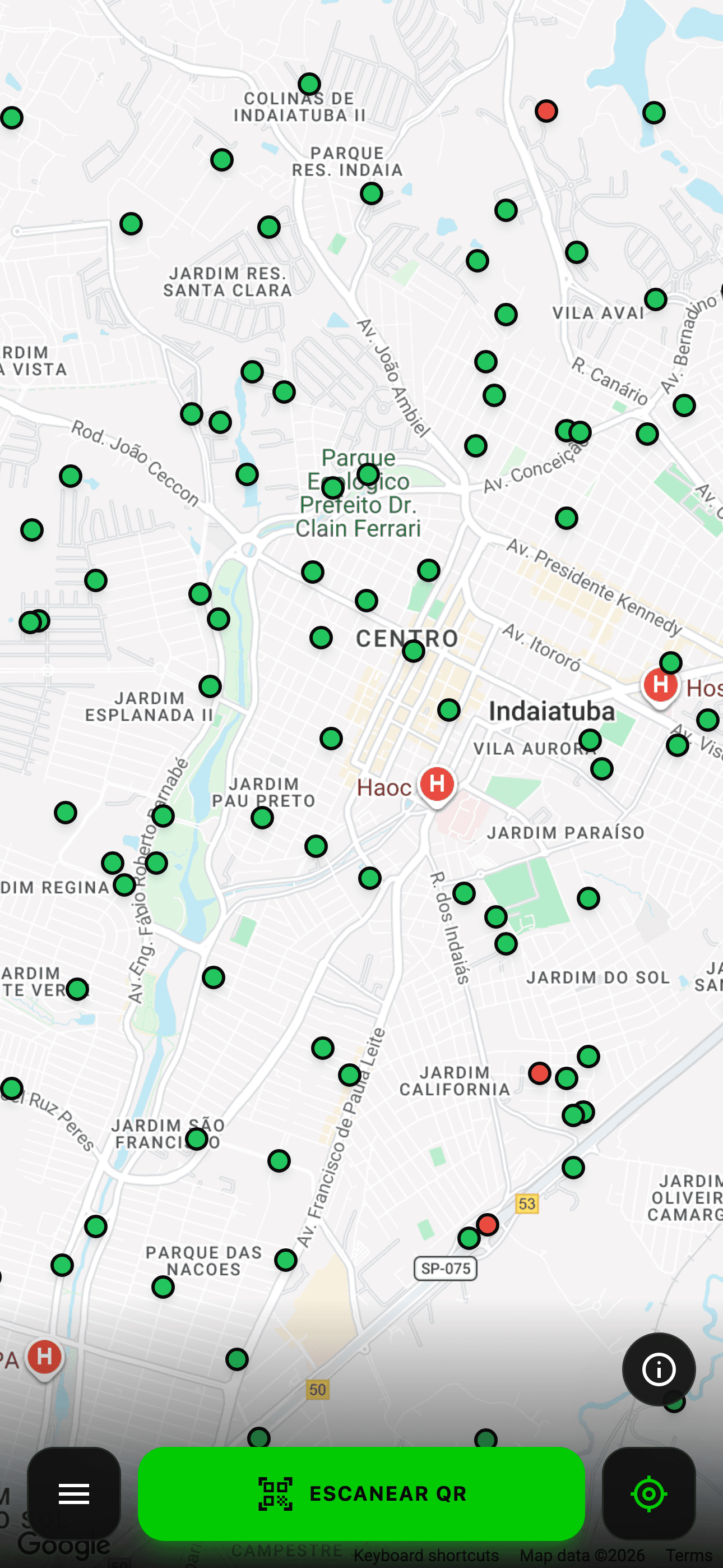 Mapa do app Rizzo com patinetes disponíveis